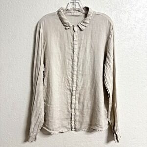 CP Shades Shirt Womens L Linen Button Up Beige Relaxed Coastal Casual Romy